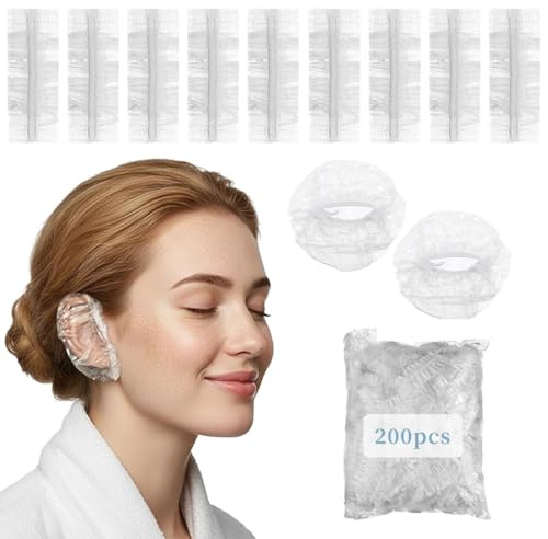 BDEPSTR Protege Oreille,Lot de 200 Cache Oreille,Cache-Oreilles de Douche Imperméables,pour La Douche,les Salons de Coiffure et la Coloration