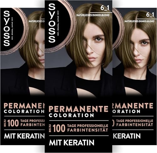 Syoss Coloration 6_1 Natürliches Dunkelblond (115 ml), permanente Haarfarbe | Verleiht bis zu 100 Tage professionelle Farbintensität, für 100 % Grauabdeckung, Tiefenpflege Kur für dein Haar