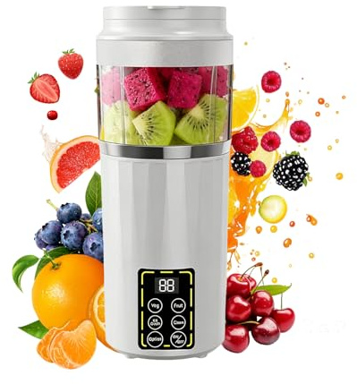 Portable Juicer Blender, 460ml USB Rechargeable Smoothie Maker | Personal Blender with 12 Blades & Lid, Traveling Portable Fruit Veggie Juicer Electric Maker for Office Gym Traveling