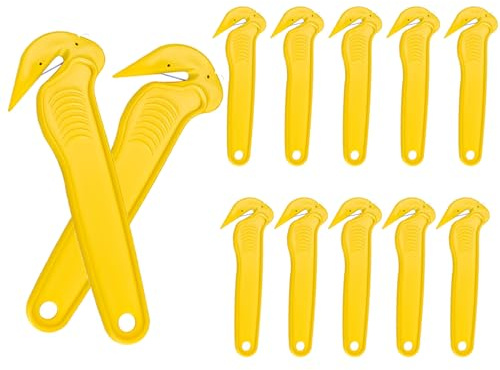 12 Pieces Box Opener Box Cutters for Cardboard Box Cutter Safety Knife | Box Cutter for Cutting Cartons Packaging tapes Cartons Films Plastic Straps（Yellow）