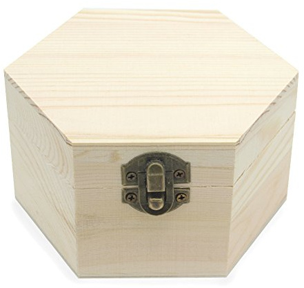 AVESON Plain Unfinished Box, Hexagon Unpainted Wooden Jewellry Box DIY Storage Chest Treasure Case 6.4x7cm