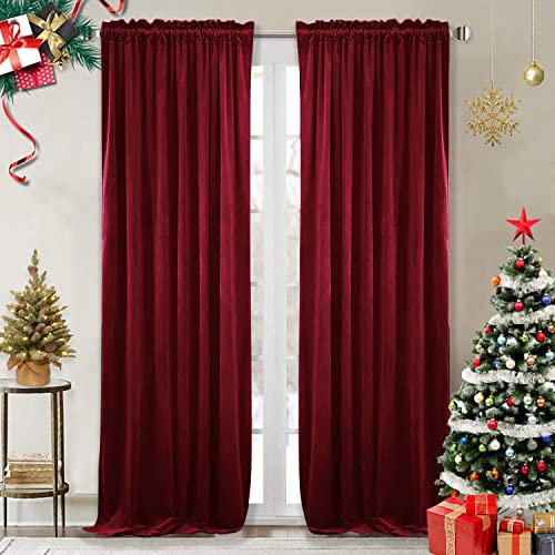 StangH Theater Red Velvet Curtains - Super Soft Velvet Blackout Insulated Curtain Panels 84 inches Length for Living Room Holiday Decorative Drapes for Master Bedroom, W52 x L84, 2 Panels