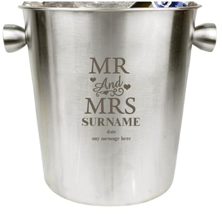 CalEli Gifts Personalised Mr & Mrs Stainless Steel Ice Bucket A Lovely Unique Gift For Any Couple To Celebrate Their Wedding Or Anniversary.