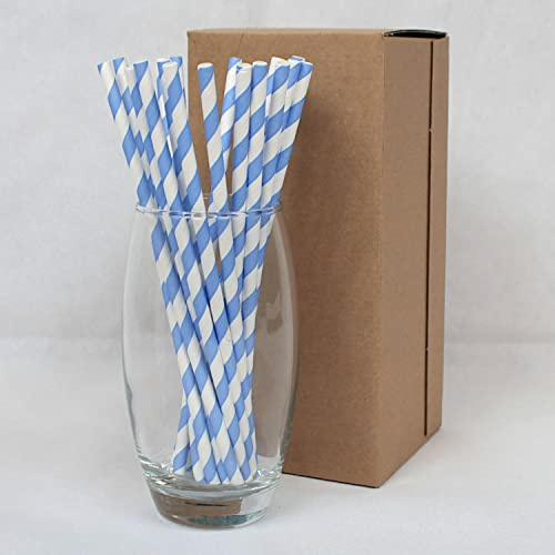 Blue & White Striped Paper Straws (6mm x 200mm) - Pack Size 250 - FSC Certified/Food Safe/PFAS Free/Biodegradable/Eco-Friendly/Durable/Suitable for All Occasions