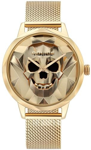 Police Damenuhr Anjar Quarz Gold Edelstahl, Edelstahlband, 36 mm, Ziffernblatt Gold, Wasserdichtigkeit 3 bar, PL16074MSG.22MM