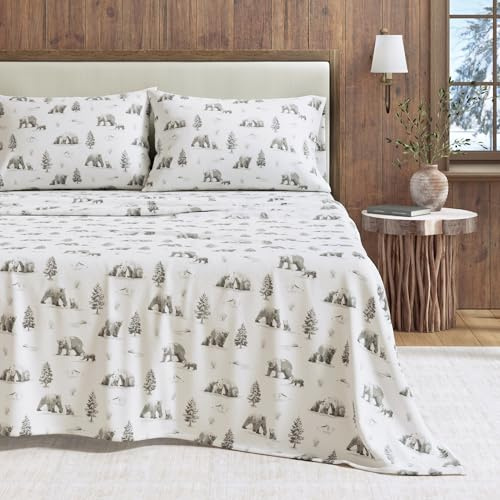 Great Bay Home Flannel Sheet Set Queen Size - 100% Turkish Cotton, Double-Brushed, Printed Bed Sheets - Ultra-Soft, Cozy, 4-Piece Bedding Set (North Pole Polar Bears)