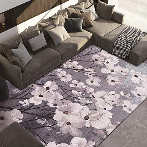 ZHAOPAI Teppich für Flur Flieder Teppich, weißes Blumenmuster, atmungsaktive, weiche Krabbelmatte, Teppich Rugs for Living Room -Lavendel_200 x 300cm