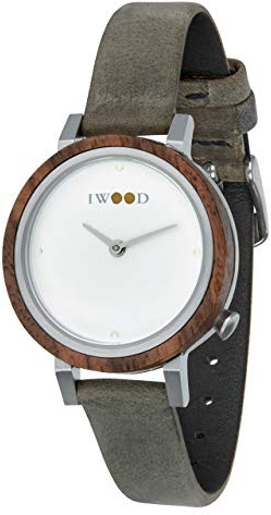 IWOOD Holzuhr - Armbanduhr aus Edelholz Walnuß mit Lederarmband - Klassik Elegant Zeitlos Uhr - Holz - analoge Damen Quarzuhr - Ø 30mm - Japanisches Miyota Quarzwerk
