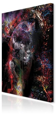 decomonkey Wandbilder Tiere Abstrakt 40x60 cm 1 Teilig Leinwandbilder bunt | Strukturleinwand, Holzkeilrahmen, Bild auf Leinwand, Kunstdruck, Wanddeko, Wohnzimmer, Wanddekoration, Art, Jaguar, schwarz