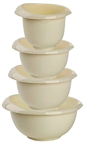 Engelland Backschüsseln, Rührschüssel, Schneebesen, Topf, Salatschüssel, stapelbar, rutschfeste Silikonfüße, Einhandausguss, Kunststoff, 4er-Set, Farbe: Beige