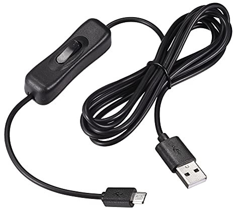 MECCANIXITY USB Cable with ON/Off Switch, USB Male to Micro USB Male Extension Cord 2M Black, for LED Desk Lamp