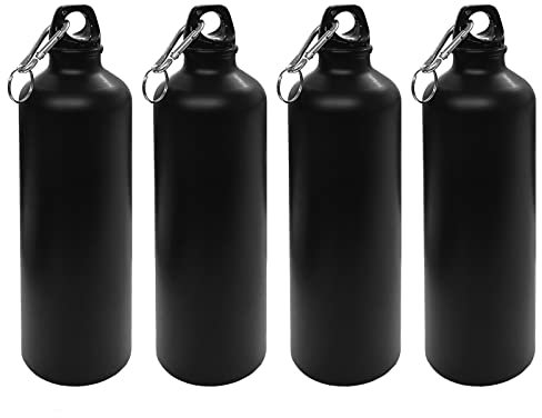 HAC24 4x Aluminium Trinkflasche Schwarz 0,75 L mit Karabiner Alu Wasserflasche Sportflasche Fahrradflasche Aluflasche