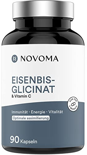 NOVOMA Ferro Bisglicinato 14mg + Vitamina C, Alta Biodisponibilità, Integratore Ferro Ferrochel®, Energia e Sistema Immunitario, 90 Capsule Vegane, Prodotto in Francia