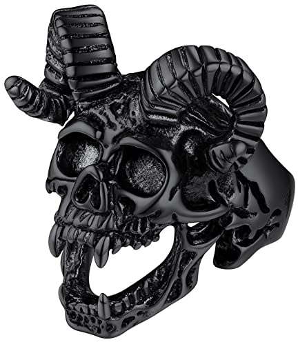 FaithHeart Gårskalle sigillring för män, punk satansk getskalle ring i storlek 54 till 72, sigillring med presentförpackning för alla hjärtans dag jul, 59 (18.8), Rostfritt stål