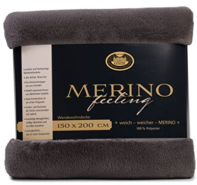 Gözze - Gemütliche Kuscheldecke, Merino Feeling, Wendbar, Hohe Dichte 600 g/m², 150 x 200 cm - Anthrazit