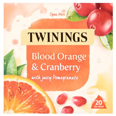 Twinings Blood Orange & Cranberry Fruit Tea, 20 Pyramid Tea Bags | Fruit Infusion, Real Fruit Pieces, Deep Citrus Notes, Naturally Caffeine Free, Sugar Free, Natural ingredients, No Tea Leaf