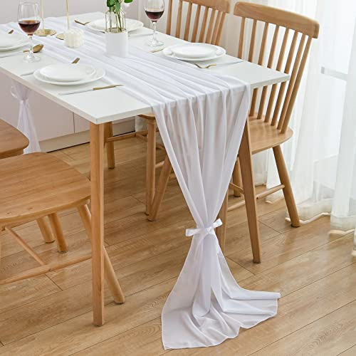 CHUQING Tischläufer Chiffon,in Weiß (70 cm x 5 m),Tischband für Geburtstage,Hochzeit,Kommunion
