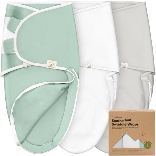 3-pack Pucksäck baby 0–3 månader – ekologisk bomull skötfilt baby, ergonomisk baby sovsäck nyfödda, Pucksäck dragkedja, lätt att byta babysovsäck, nyfödda omlottduk (Sage)