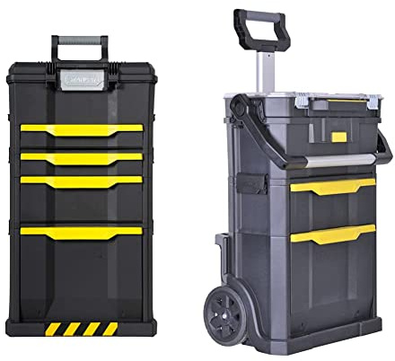 Stanley Rollende Werkstatt aus Metall-Kunststoff 1-79-206 – Werkzeugwagen leer mit 3 modularen Einheiten & 2in1 Rollende Werkstatt (56 x 76,4 x 38,2 cm) STST1-79231