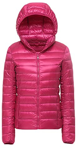 YOUCAI Piumino Leggero Ripiegabile Donna Giacca Tranpuntata con Cappuccio Antivento Giubbotto Corto Slim Fit Giacca da Montagna Caldo Mezza Stagione,Rosa rossa,XS