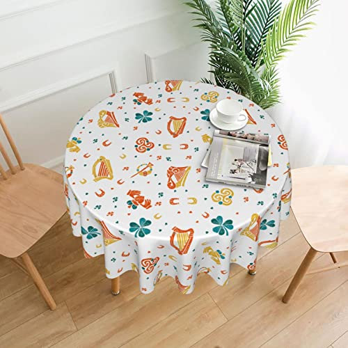Irische Harfen Saint Patrick Tischdecke, waschbare Polyester-Tischdecke für Esszimmer, Küche, Party, Geburtstag, Dekoration, rund, 60 Zoll