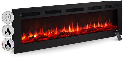 BALDERIA camino elettrico Leif 60| Caminetto elettrico a pavimento o a muro con riscaldamento 2000 W | Effetto fiamma 3D | Focolare a terra o a parete con telecomando, timer, termostato | Nero