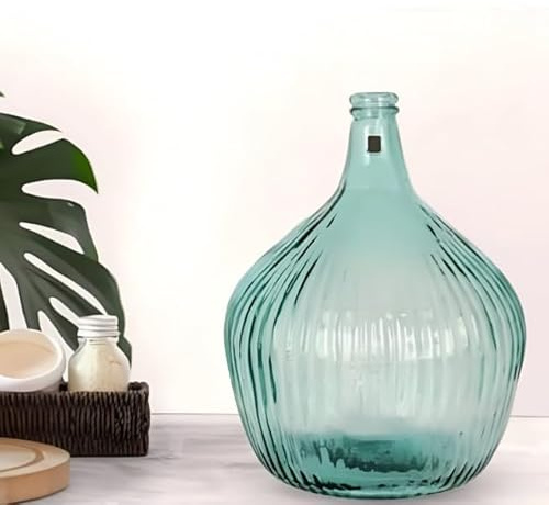 Garrafa Damajuana de Vidrio Reciclado 16L con Diseño Rayado – Perfecta para Decoración y Almacenamiento de Líquidos – Apta para Uso Doméstico y Profesional