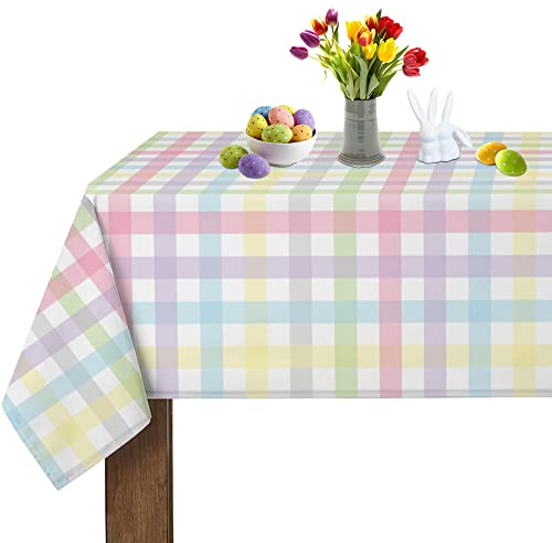 Spring Tablecloth Colorful Checkered Rainbow Plaid Table Cloths 60 Inch X 84 Inch Rectangle Easter Summer Watercolor Buffalo Check Plaid Spill Proof Table Covers for Kitchen Party Dinner Decoration