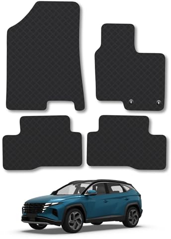 Hyundai Tucson (2021+) [Hybrid] Rubber Car Mats Accessories Tailored Fit Compatible Accessory Waterproof Protection Non-Slip Floor Mats Full Coverage Durable Front Rear Set Coverage with Clips