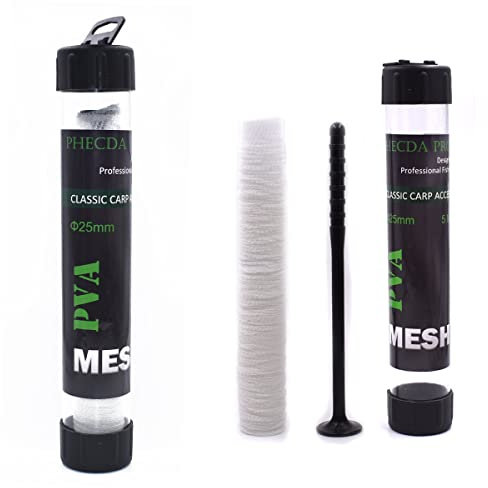 PHECDA PROFLY 5M/10M PVA Mesh Set Karpfen Angeln Mesh mit Trichter und Kolben für Boilie Ködergeräte Breite 25/37/44mm (25MM(Breite)- 5m röhrennetz)