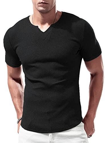 Lehmanlin Camicia a Maniche Lunghe T-Shirt Sportive da Uomo, Scollo a V Elasticizzato,vestibilità Muscolosa,Biancheria Intima Casual, Nero S