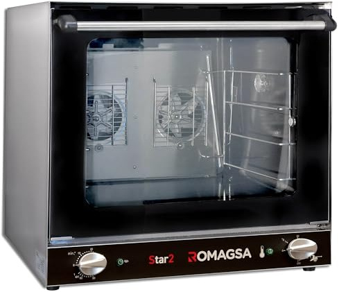 MBH STAR2 Four professionnel avec double ventilateur pour 4 plateaux 440 x 315 mm. Four compact pour hospitalité, boulangerie et pâtisserie avec intérieur émaillé (595 x 560 x 575 mm)