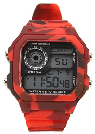 VGEBY Montre Numérique, Montre de Sports de Plein Air Multifonctions, Montre Chronographe étanche Lumineuse Carrée pour Femmes Hommes (Camouflage Rouge) Montres Extérieures