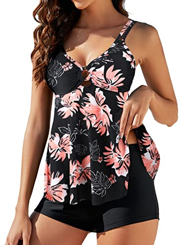 Genfien Ensembles de Tankini pour Femme Top à Deux Bretelles | Rembourré Imprimé,Push Up,Piscine Plage,Natation,Beachwear