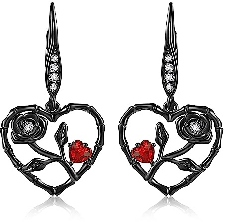 Schwarze Rosen-Ohrringe Sterlingsilber Rosen-Herz-Ohrhänger Rose Retro-Gotik-Schmuck Geschenke für Frauen und Mädchen