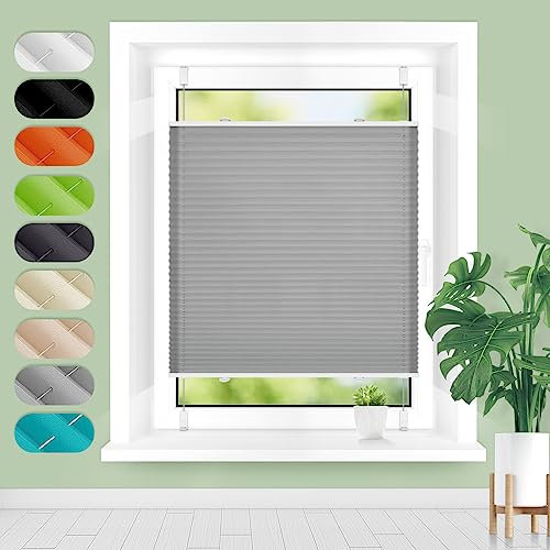 Homland Plissee ohne Bohren Klemmfix B80 x H100 cm Grau, Plissees für Fenster und Tür, Jalousie Easyfix Plisseerollo mit Klemmträger Sonnenschutz und Sichtschutz lichtdurchlässig Rollo