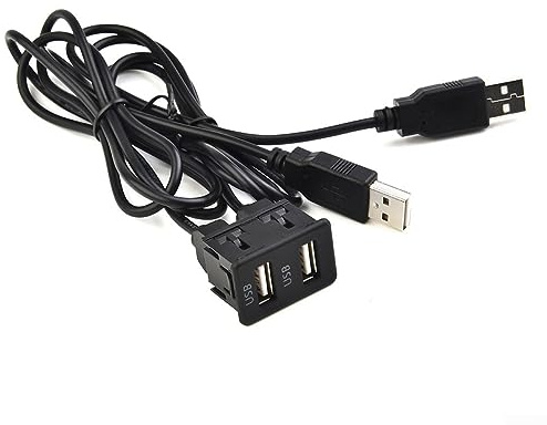 USB Panel Flush Mount Cable, 100CM Versatile Dual USB Expansion Adapter, Car Panel Dual Extension Dash Flush Mount Port, For Car, Motorcycle