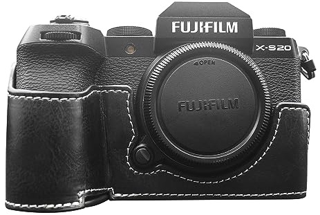MUZIRI KINOKOO Hülle für Fujifilm Fuji XS20/X-S20 Kamera, Retro-Stil PU-Leder Fuji XS20 Schutzhülle mit Handgriff und Öffnungsbodendesign – Schwarz