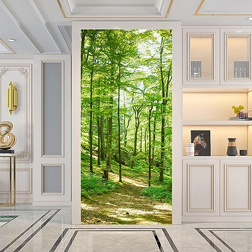 Türfolie Selbstklebend Wald Grüne Bäume Türtapete PVC Türposter Tapete Abnehmbar Türaufkleber Abziehen und Aufkleben Klebefolie Möbel Wasserdichte Fototapete Türfolie 88x200cm