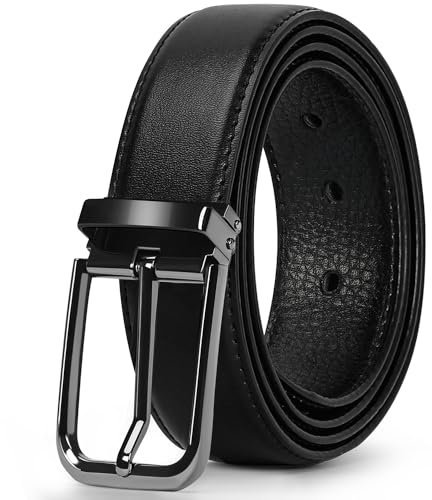 RAINSMORE Gürtel Herren Ledergürtel Schwarz Arbeitsgürtel für Business Anzug Jeans 3.3cm Breit Länge 115CM mit Geschenkbox