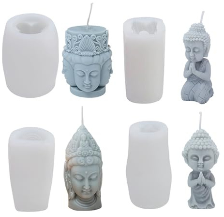Moule en Silicone Bougie DIY Moules à Bougies Bouddha Moule à Bouddha 3D Moules à Bougies DIY Bouddha 3D Figures Bougies Pour le Savon Faire des Bougies Artisanales Ornements (4 Pieces)