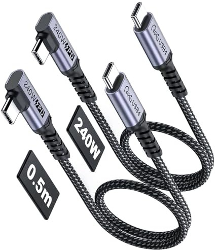 SUMPK Short USB 4 Cable Right Angle [50cm 2 packs], 240W Fast Charging with High Speed 40Gbps Data Transfer and 8K Video Display Compatible with iPhone 15/15 Plus/15 Pro/15 Pro Max