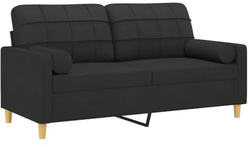vidaXL Sofa 2 Sitzer, Couch mit Zierkissen, Liegesofa für Wohnzimmer, Polstersofa Sessel Relaxsofa Loungesofa Relaxcouch, Schwarz Stoff
