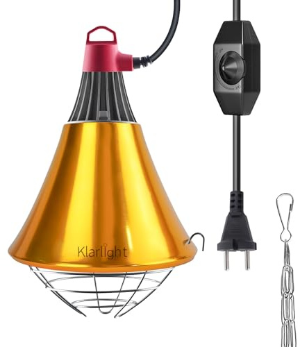 Klarlight Chauffante Infrarouge Dimmable,Support Lampe Chauffante Chiot RéFlecteur Avec Grille de Protection,CâBle de 2m Max 275W Chauffante pour poulailler Poussins Cochons(Sans Ampoule)