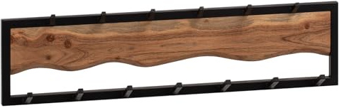 FineBuy Wandgarderobe 80x8x20 cm Akazie Massivholz mit Baumkante | Garderobenpaneel mit 6 massiven Kleiderhaken auf 2 Höhen, Garderobenleiste aus Echtholz, handgefertigt