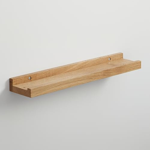 BestLoft.de Bilderleiste Holzregal Wand Regal Bilderleiste Eiche Floating Shelf Flur Regal Holz Deko Wand Wandregal Holz aus massiv (Eiche Hell, Breite: 50cm / Tiefe: 10cm)