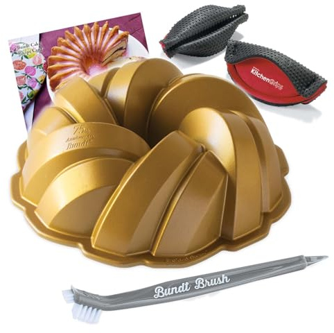 Nordic Ware Geflochtene Gugelhupfform zum 75. Hochzeitstag, mit 3-in-1-Reinigungswerkzeug + Rezeptkarte und hitzebeständigem Topfgriffhalter