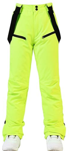 ALSOGO Damen Frauen Skihose Hosenträgerhose Outdoorhose Wasserdicht Winddichte Warme Gefütterte Schneehose Snowboardhose Skilanglaufhose Thermohose Wanderhose Softshellhose Fluoreszierendes Grün#02 S