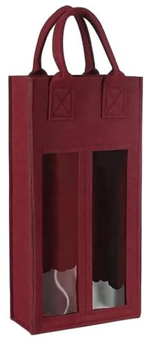 Luojuny Weinkühltasche für 2 Flaschen, Weinträger, doppelte Weintasche mit Sichtfenster mit tragbarem Griff, stoßfest, strapazierfähig, Filz, wiederverwendbar, für Wein, Champagner, Bierflasche,