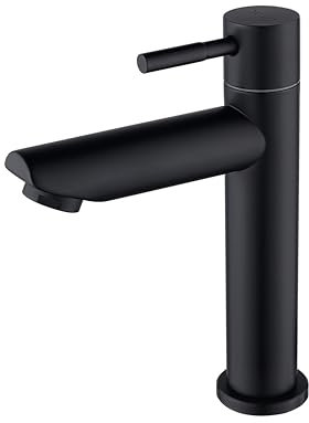 Decaura Grifo de agua fría para baño monomando pequeño (negro mate)